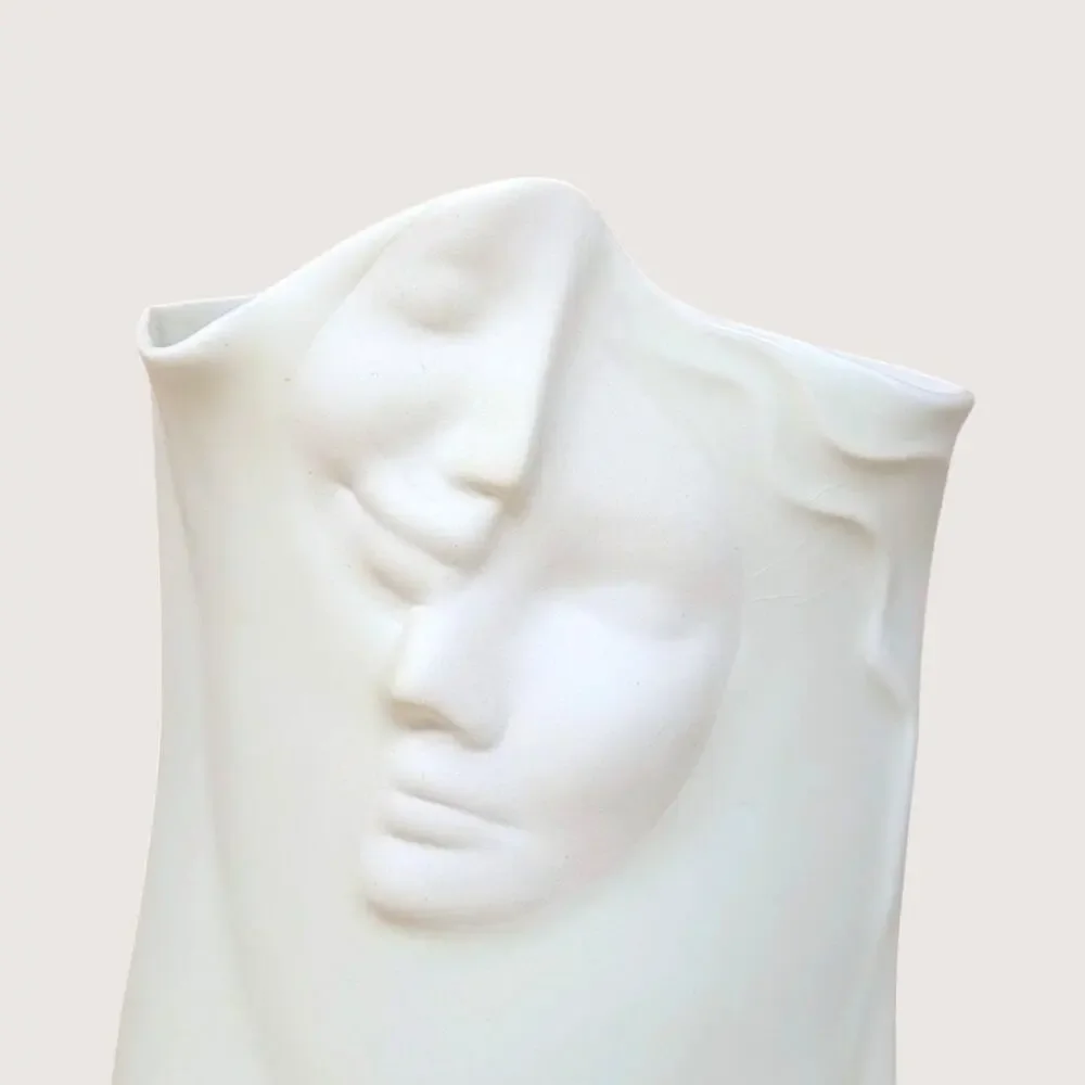 2005 Blue Sky Porcelain Face White Vase Signed Lund